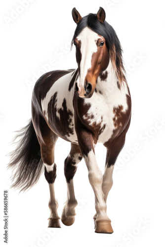 an isolated paint quarter horse running, side view portrait, equestrian-themed photorealistic illustration on a transparent background cutout in PNG, Generative AI