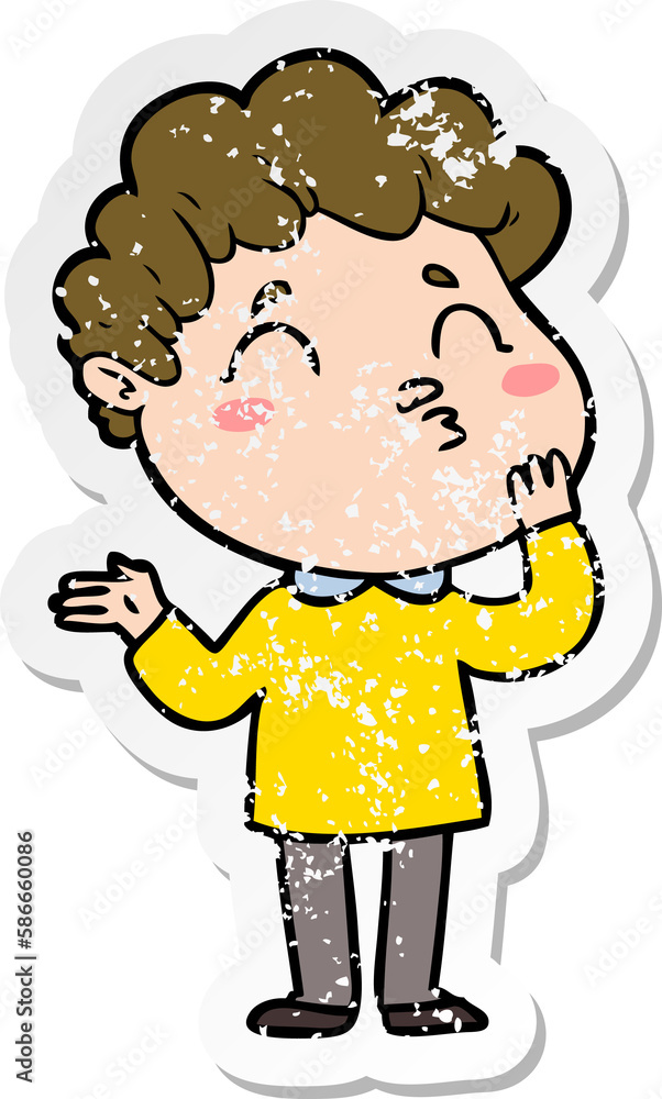 distressed sticker of a cartoon man pouting distressed sticker of a cartoon man pouting