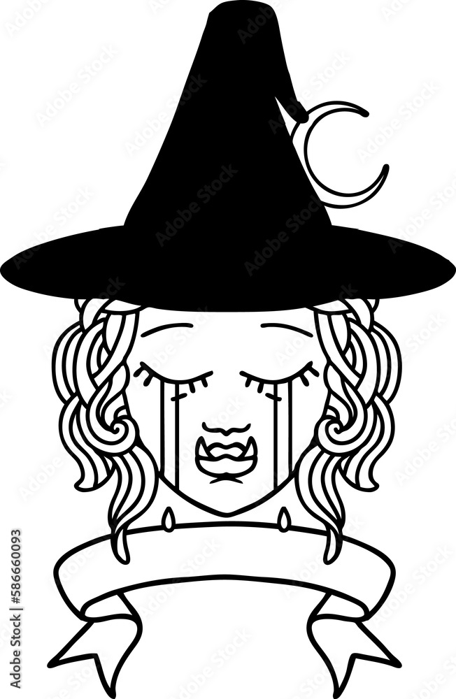 crying half orc witch character face illustration