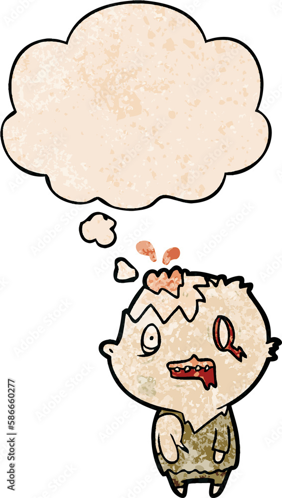 cartoon zombie and thought bubble in grunge texture pattern style cartoon zombie and thought bubble in grunge texture pattern style
