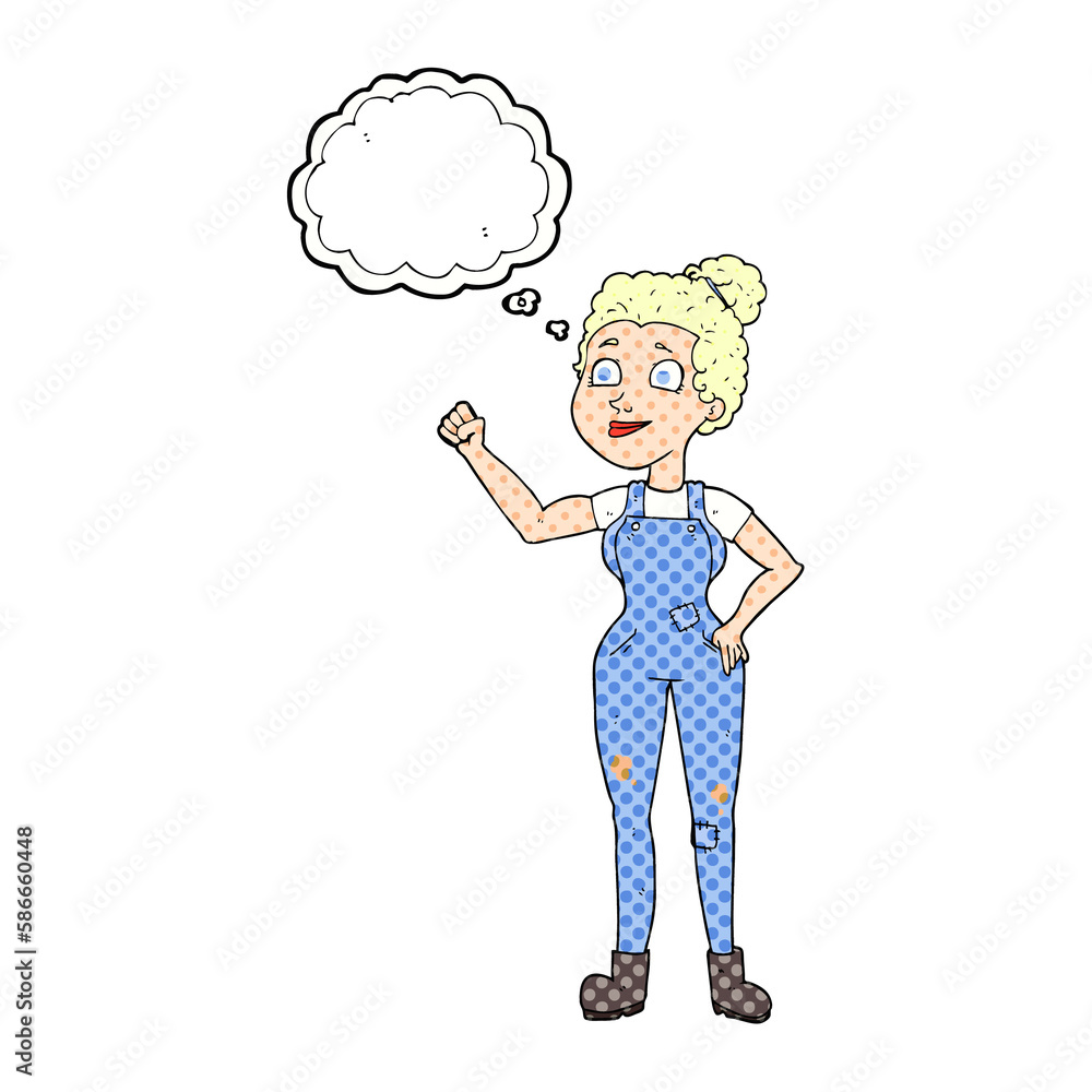 thought bubble cartoon woman in dungarees thought bubble cartoon woman in dungarees