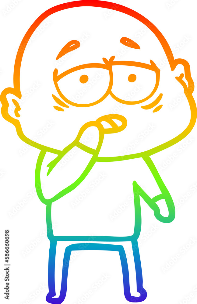 rainbow gradient line drawing cartoon tired bald man rainbow gradient line drawing cartoon tired bald man