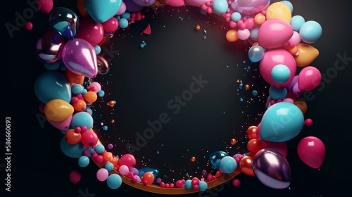 Happy Birthday Holiday Background with Balloons. Illustration AI Generative