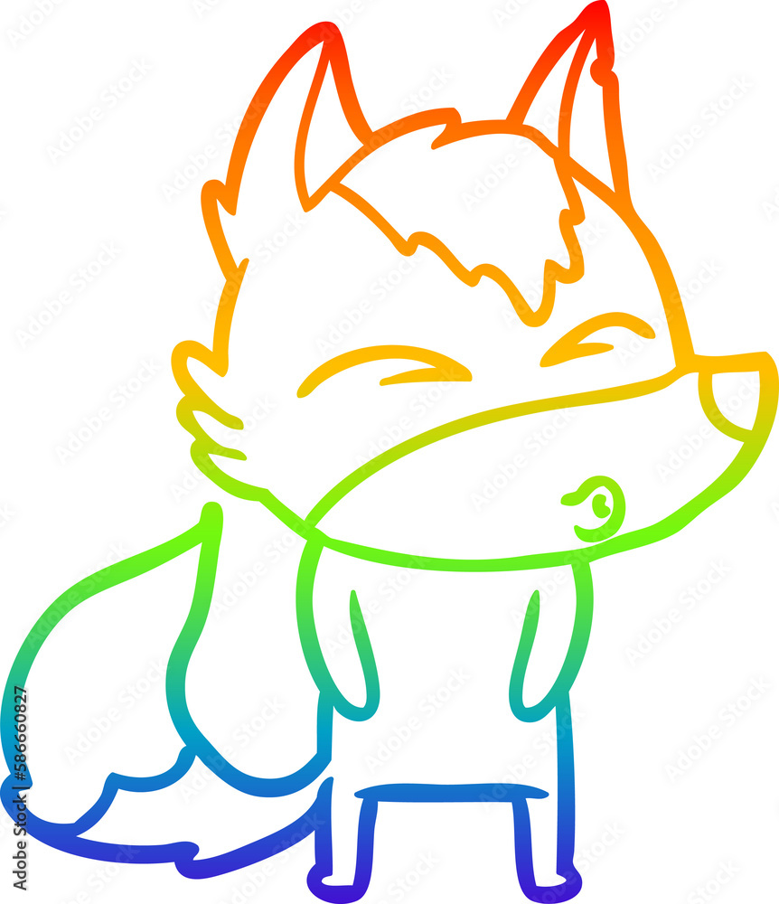 rainbow gradient line drawing cartoon wolf pouting rainbow gradient line drawing cartoon wolf pouting