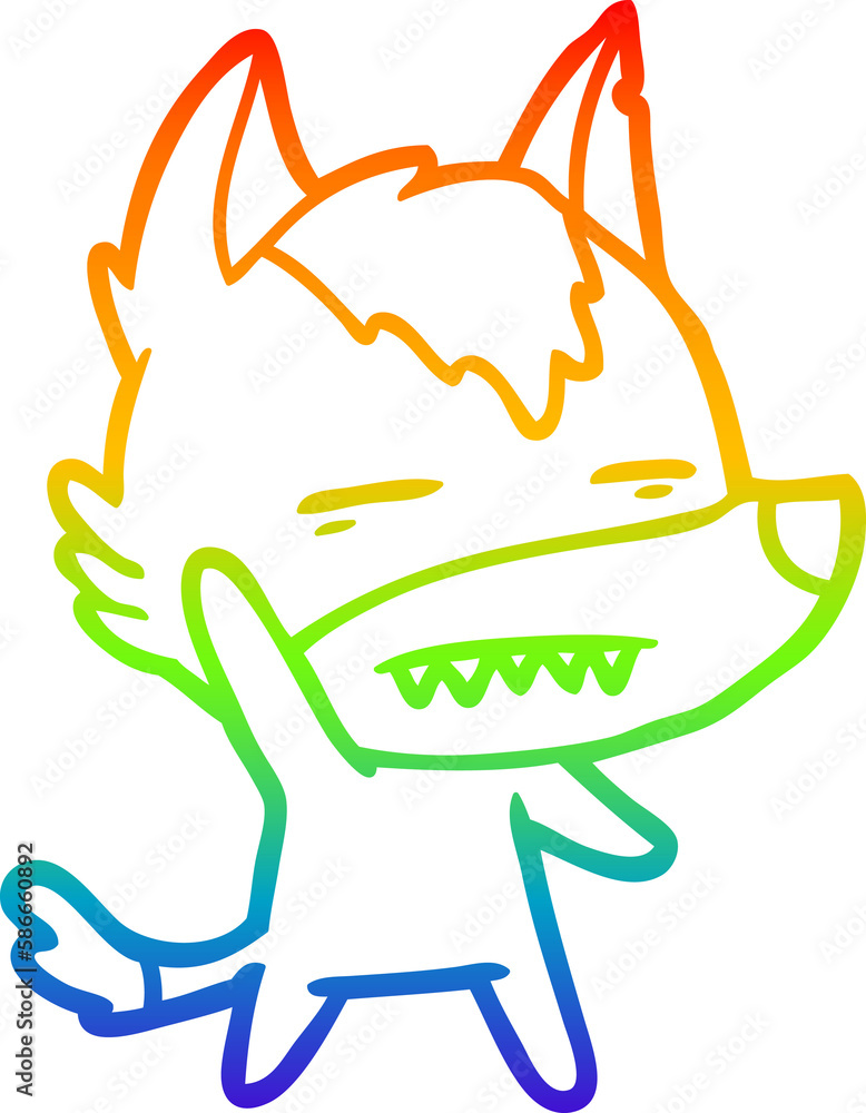 rainbow gradient line drawing cartoon wolf waving showing teeth rainbow gradient line drawing cartoon wolf waving showing teeth