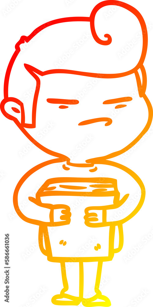 warm gradient line drawing cartoon cool guy with fashion hair cut