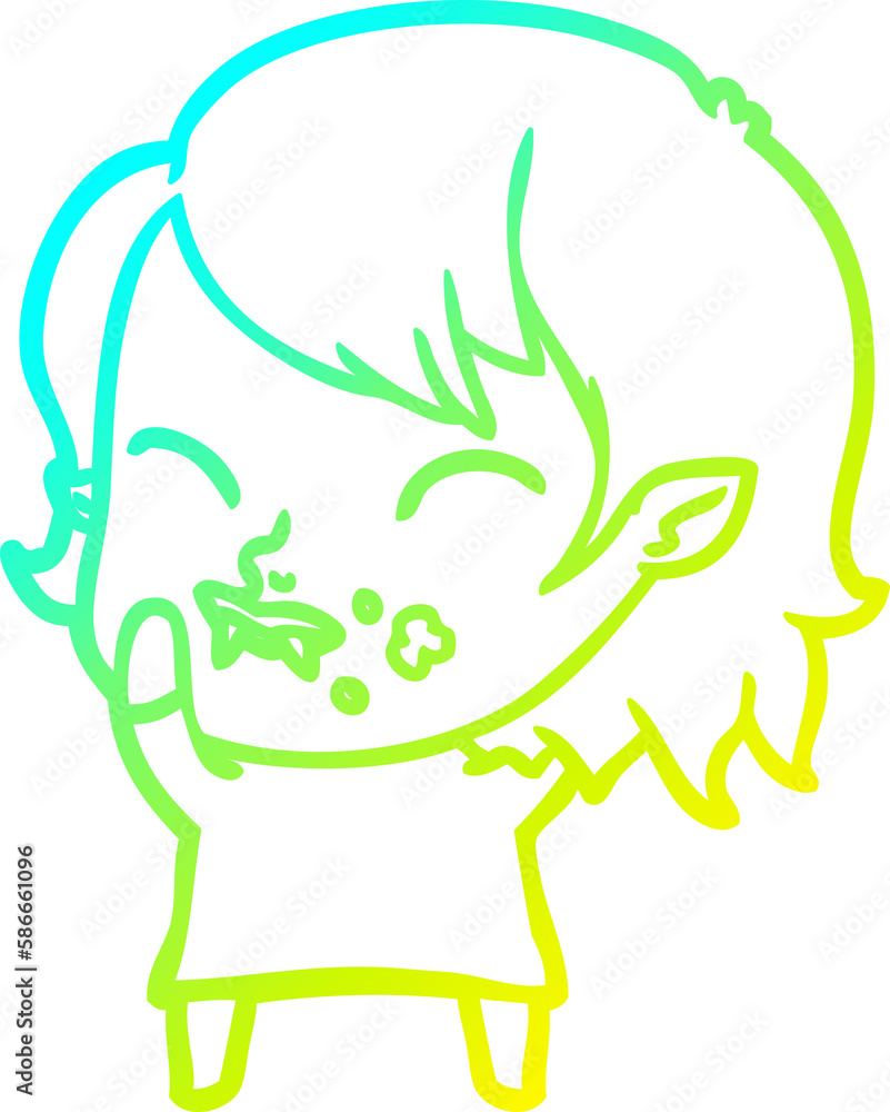 cold gradient line drawing cartoon vampire girl with blood on cheek cold gradient line drawing cartoon vampire girl with blood on cheek