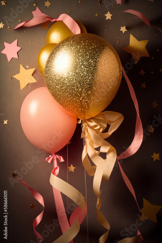 Happy Birthday Holiday Background with Balloons. Illustration AI Generative