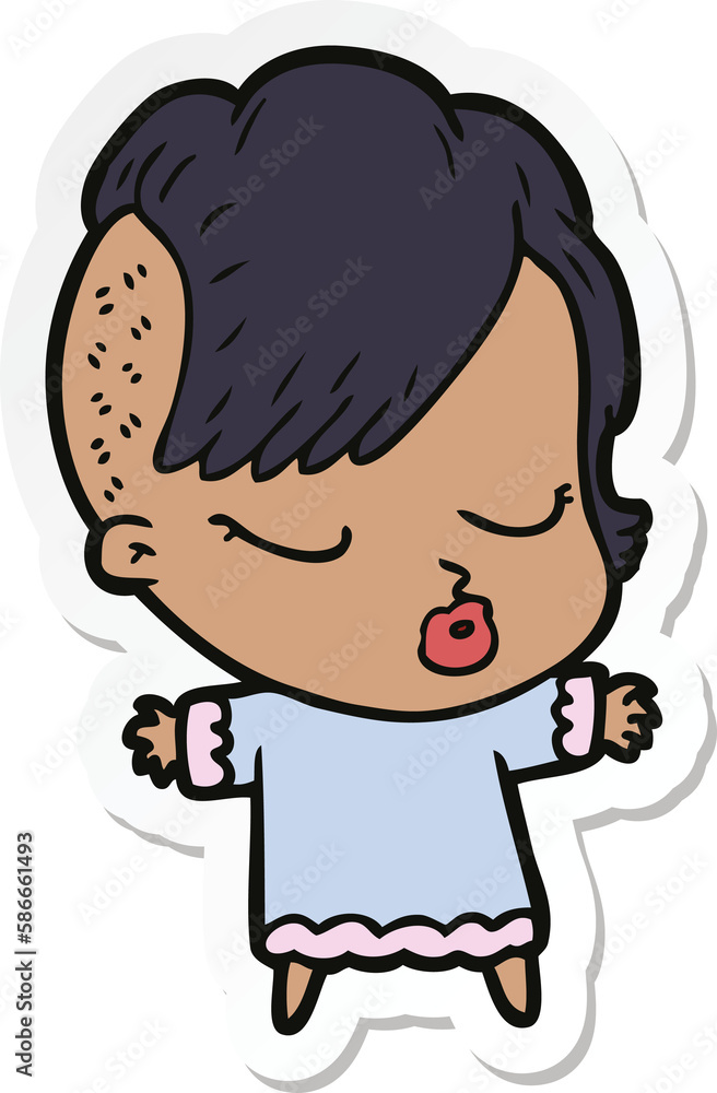 sticker of a cartoon pretty hipster girl sticker of a cartoon pretty hipster girl