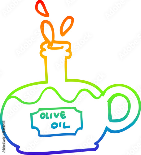 rainbow gradient line drawing cartoon bottle of oilve oil