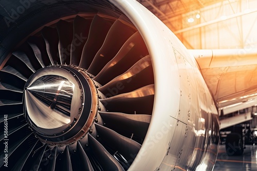 Close-up of Aircraft Engine Maintenance: A Glimpse into the Aerospace Industry's Energy Machines. Generative AI