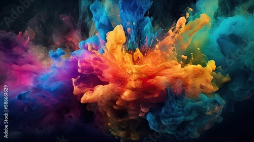 Unique Visual Texture of Fantasy Rainbow-Colored Powder Explosion Background Artwork. Generative AI