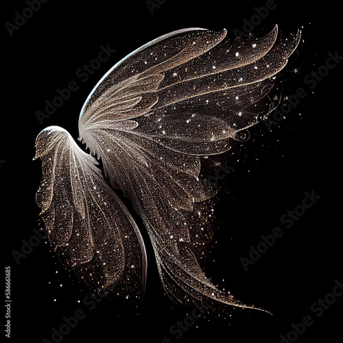 Glitter fairy wings isolated on black background photo