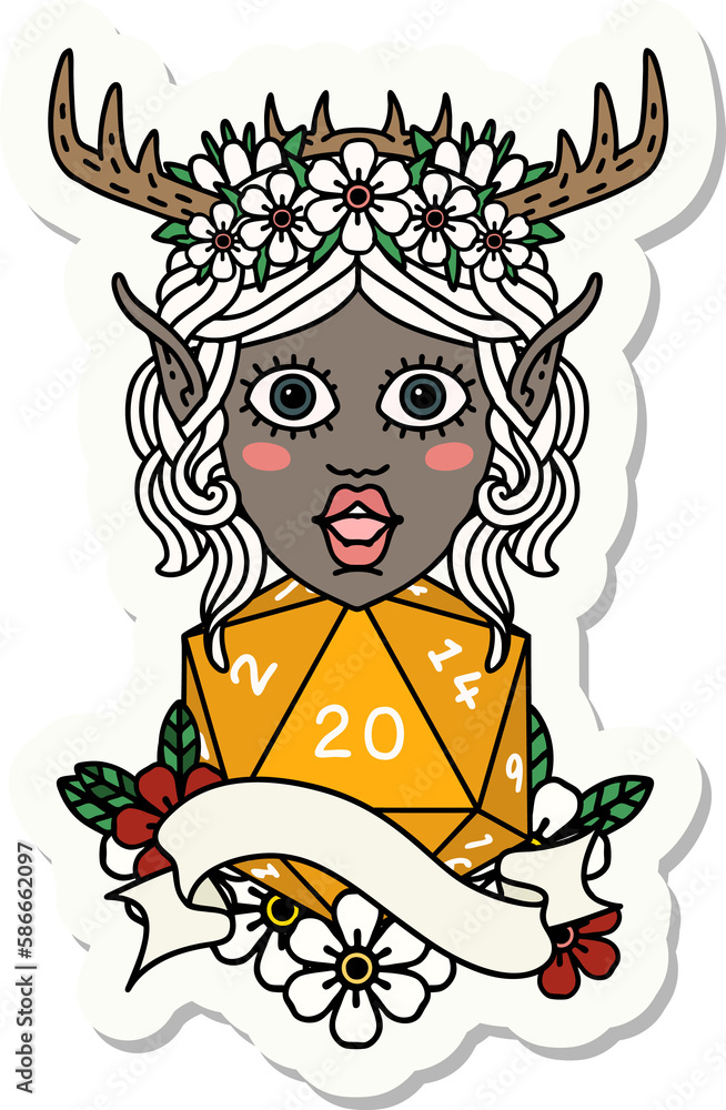 elf druid with natural twenty dice roll sticker elf druid with natural twenty dice roll sticker
