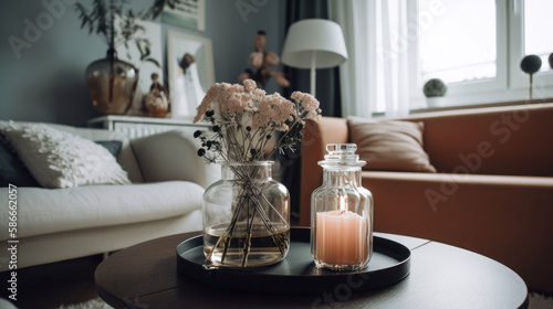 Flowers in interior. Illustration Generative AI