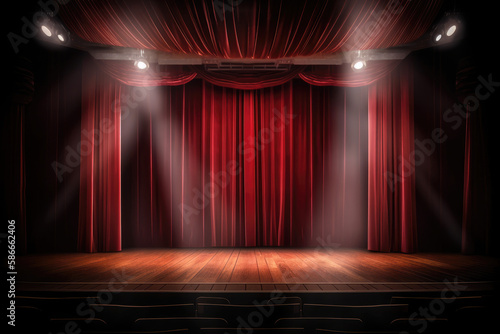 Stage with curtains and lights created with AI 
