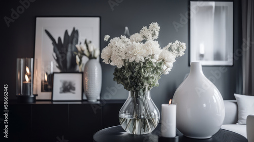 Flowers in interior. Illustration Generative AI