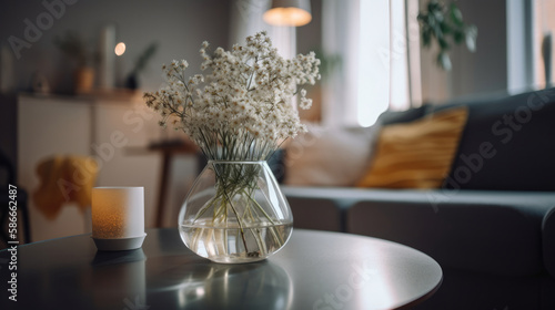 Flowers in interior. Illustration Generative AI