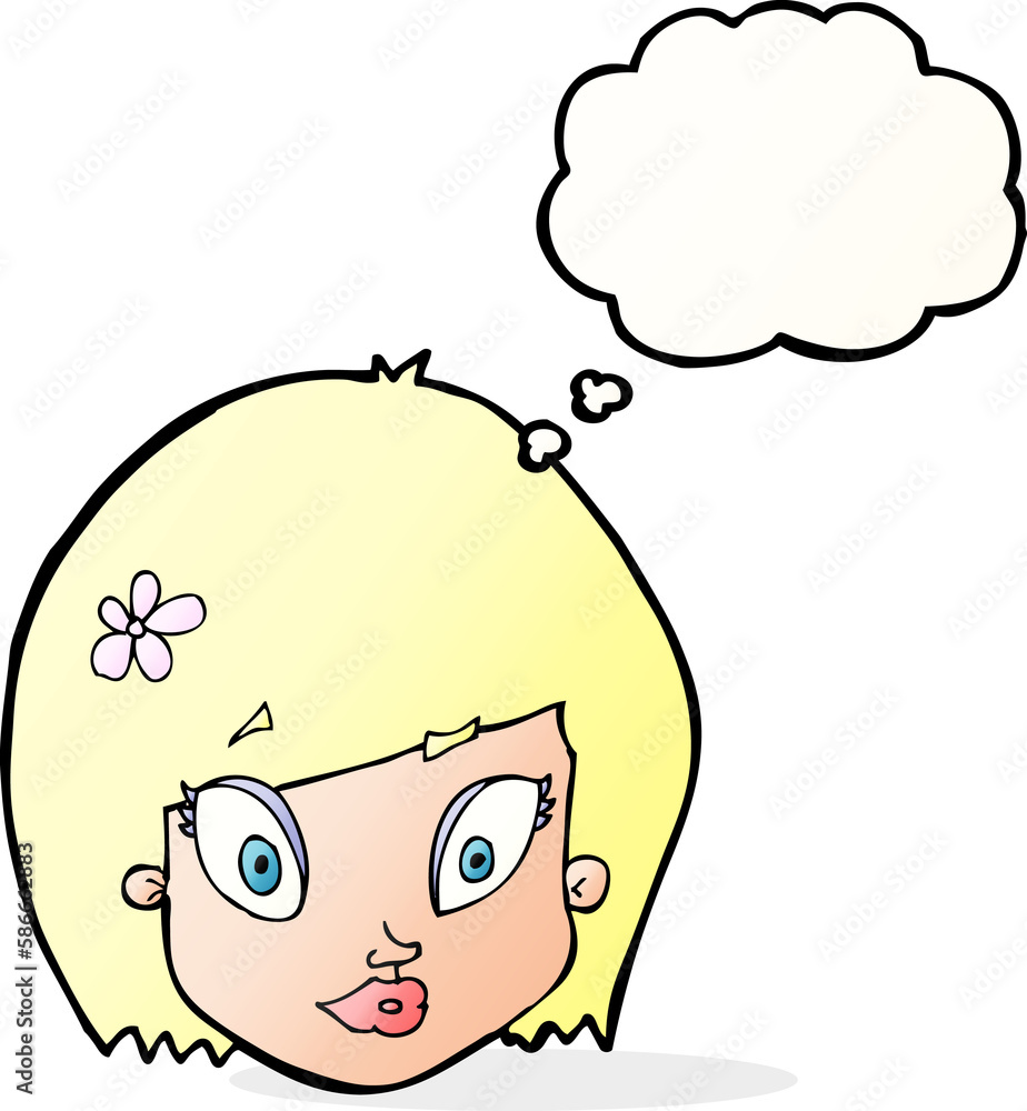 cartoon happy female face with thought bubble cartoon happy female face with thought bubble