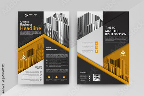 Business abstract vector template for Brochure, AnnualReport, Magazine, Poster, Corporate Presentation, Portfolio, Flyer, infographic with yellow and black color size A4, Front and back. Vector