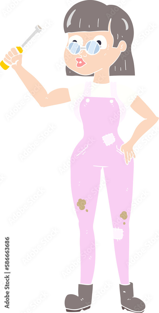 flat color illustration of a cartoon female mechanic