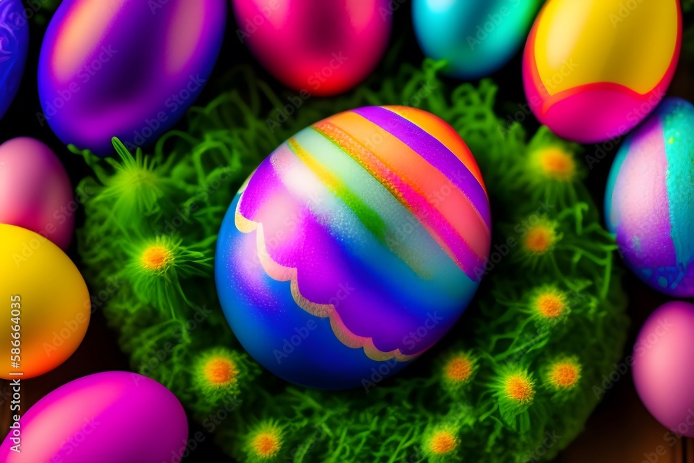 Happy Easter - Multicolor Top View Easter Egg. Generative AI. Happy Easter - Multicolor Top View Easter Egg. Generative AI.