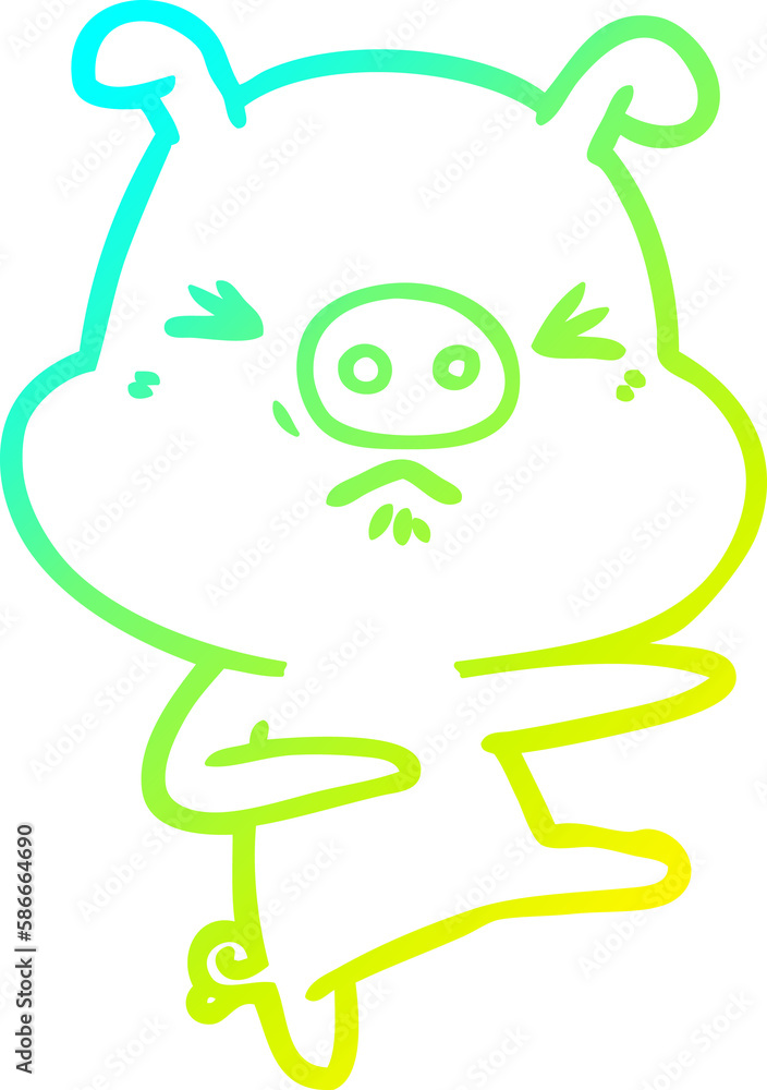 cold gradient line drawing cartoon angry pig kicking out cold gradient line drawing cartoon angry pig kicking out