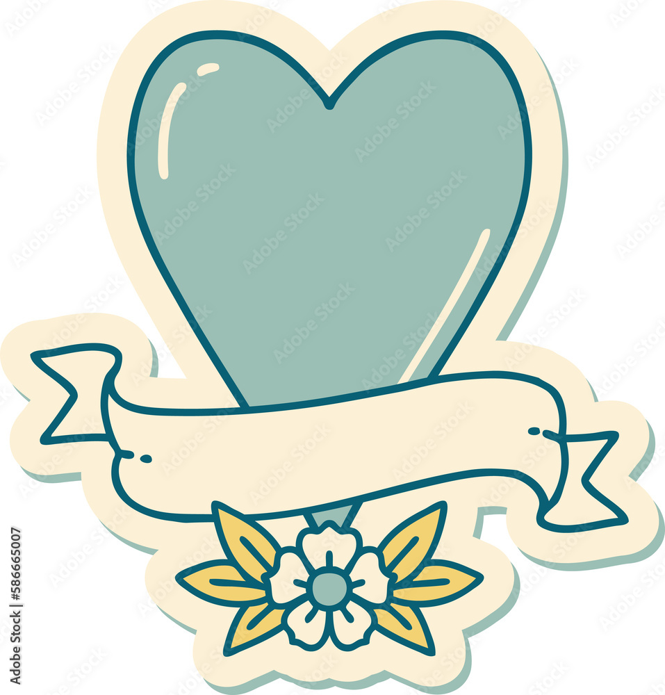 tattoo style sticker of a heart and banner tattoo style sticker of a heart and banner