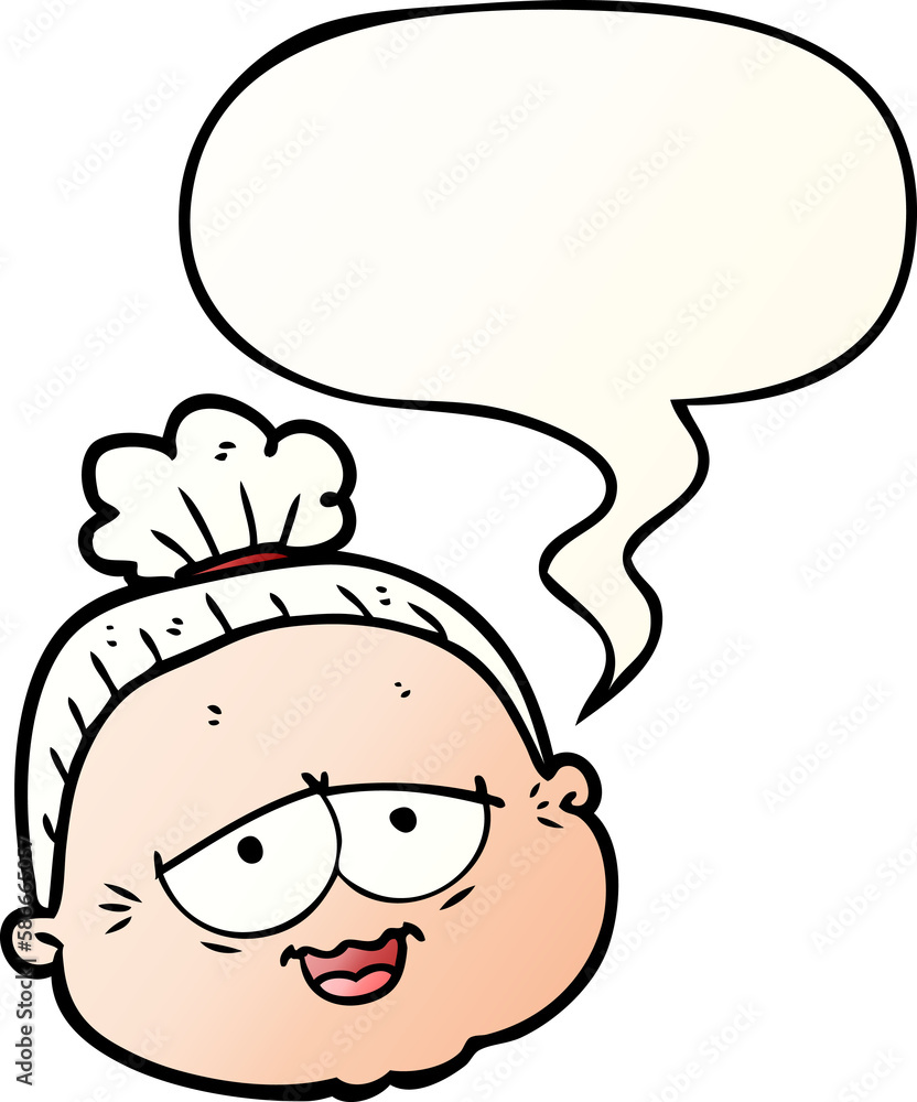cartoon old lady and speech bubble in smooth gradient style