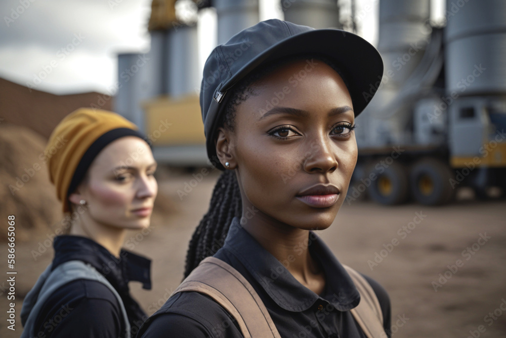 multi-ethnic women factory workers, fictional place and job. Generative AI multi-ethnic women factory workers, fictional place and job. Generative AI