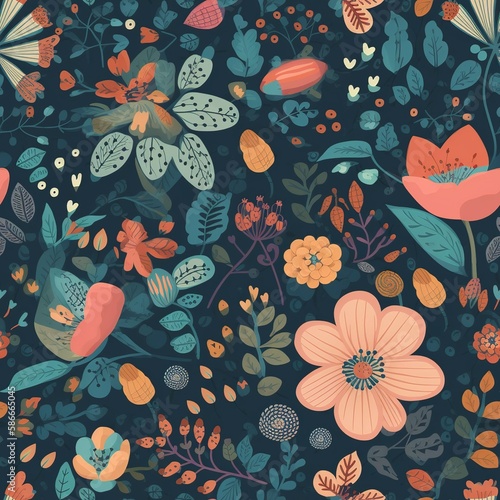 Flower Pattern, Flowers , Craft paper, Seamless Pattern, Texture, Generative AI