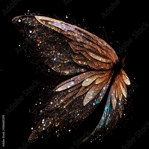 Glitter fairy wings isolated on black background photo
