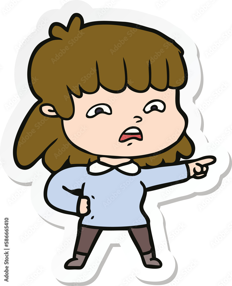 sticker of a cartoon worried woman sticker of a cartoon worried woman