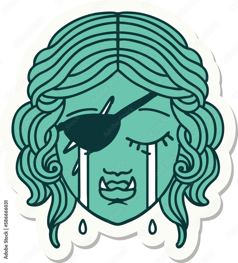 crying half orc rogue character face sticker crying half orc rogue character face sticker