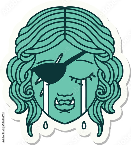crying half orc rogue character face sticker
