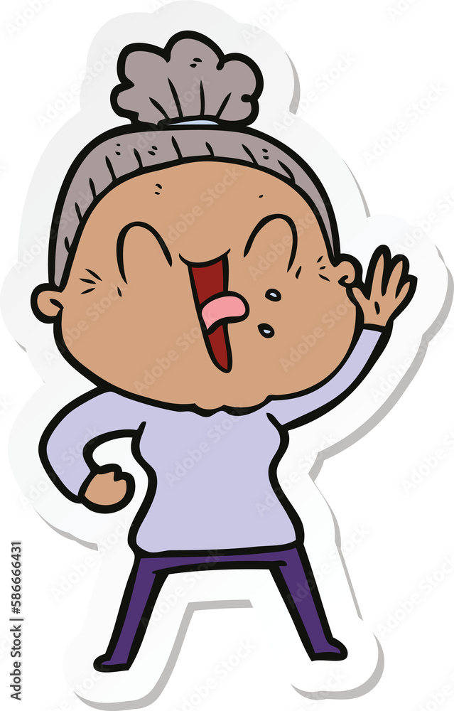 sticker of a cartoon happy old woman sticker of a cartoon happy old woman