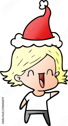 gradient cartoon of a happy woman wearing santa hat