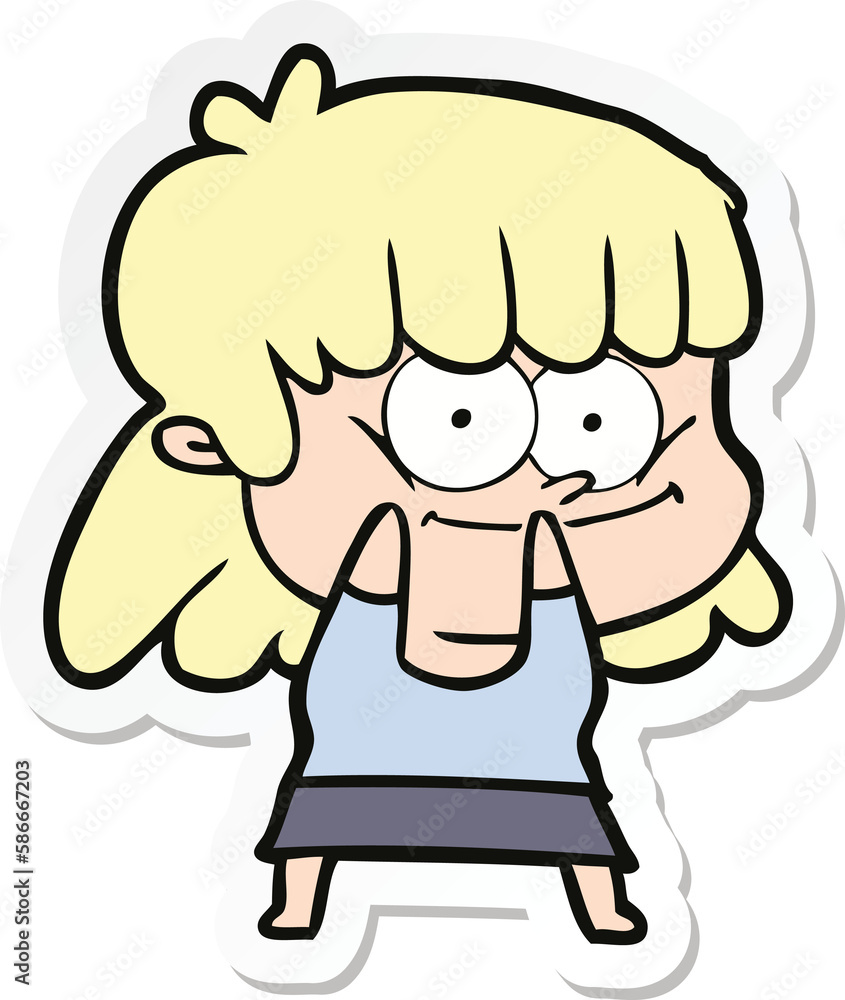 sticker of a cartoon smiling woman sticker of a cartoon smiling woman
