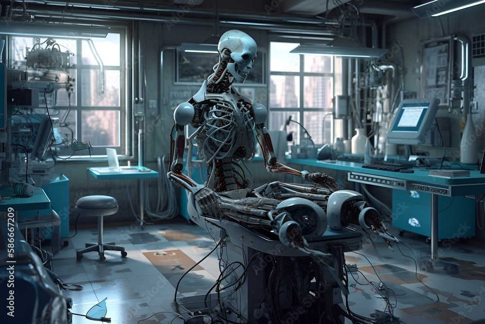 Robot Workshop With Broken Humanoid Robot Stock Illustration Adobe Stock Robot Workshop With Broken Humanoid Robot Stock Illustration Adobe Stock