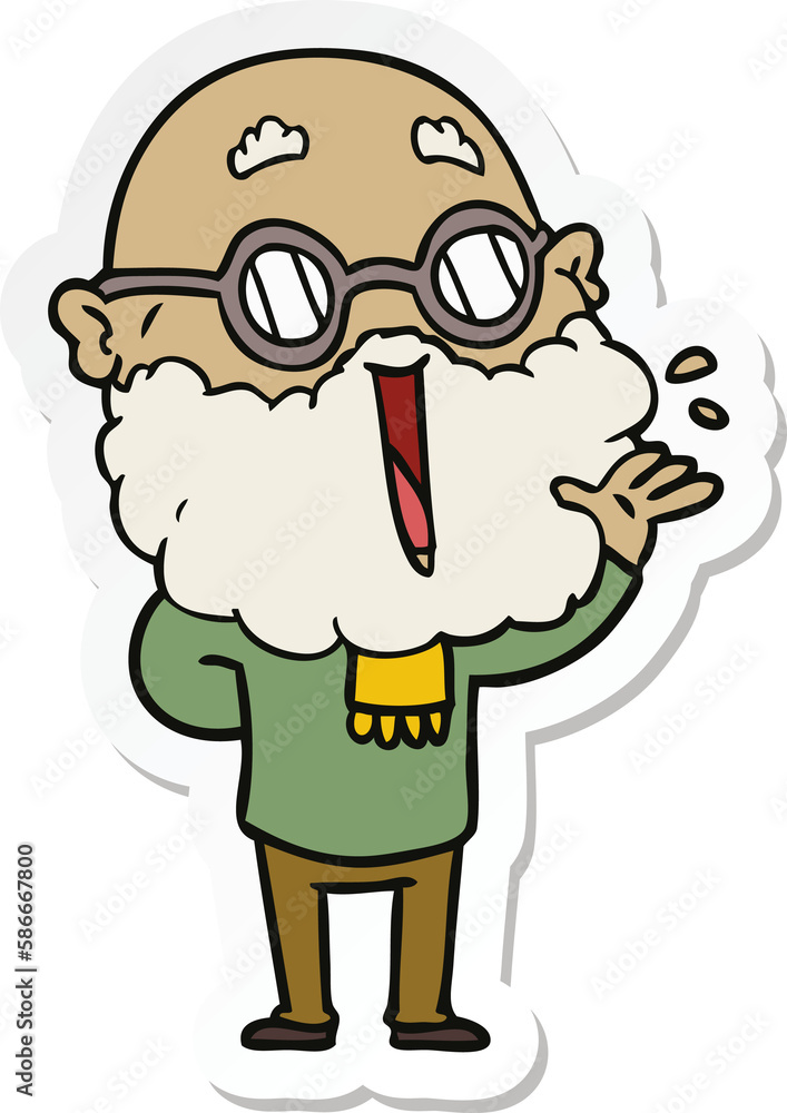 sticker of a cartoon joyful man with beard sticker of a cartoon joyful man with beard