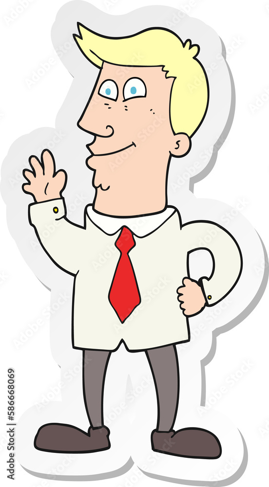sticker of a cartoon waving man sticker of a cartoon waving man