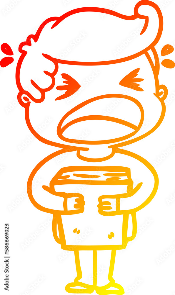 warm gradient line drawing cartoon shouting man with book warm gradient line drawing cartoon shouting man with book