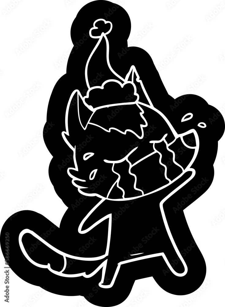 cartoon icon of a crying wolf wearing santa hat cartoon icon of a crying wolf wearing santa hat