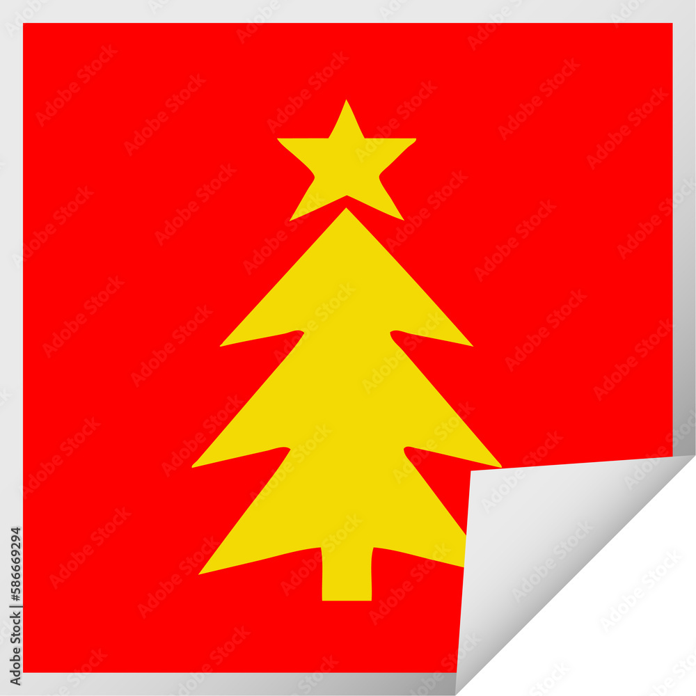 Fototapeta premium square peeling sticker cartoon christmas tree