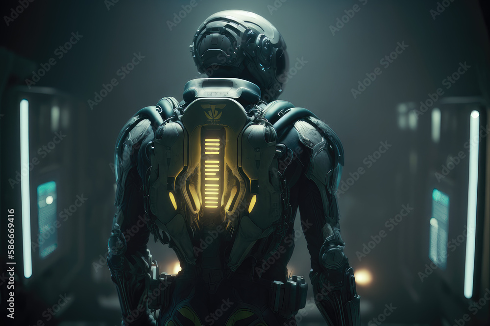 Fototapeta premium Astronaut, exosuit, alien planet, science fiction, research, Generative Ai