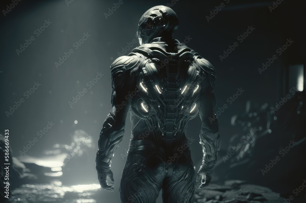 Fototapeta premium Astronaut, exosuit, alien planet, science fiction, research, Generative Ai