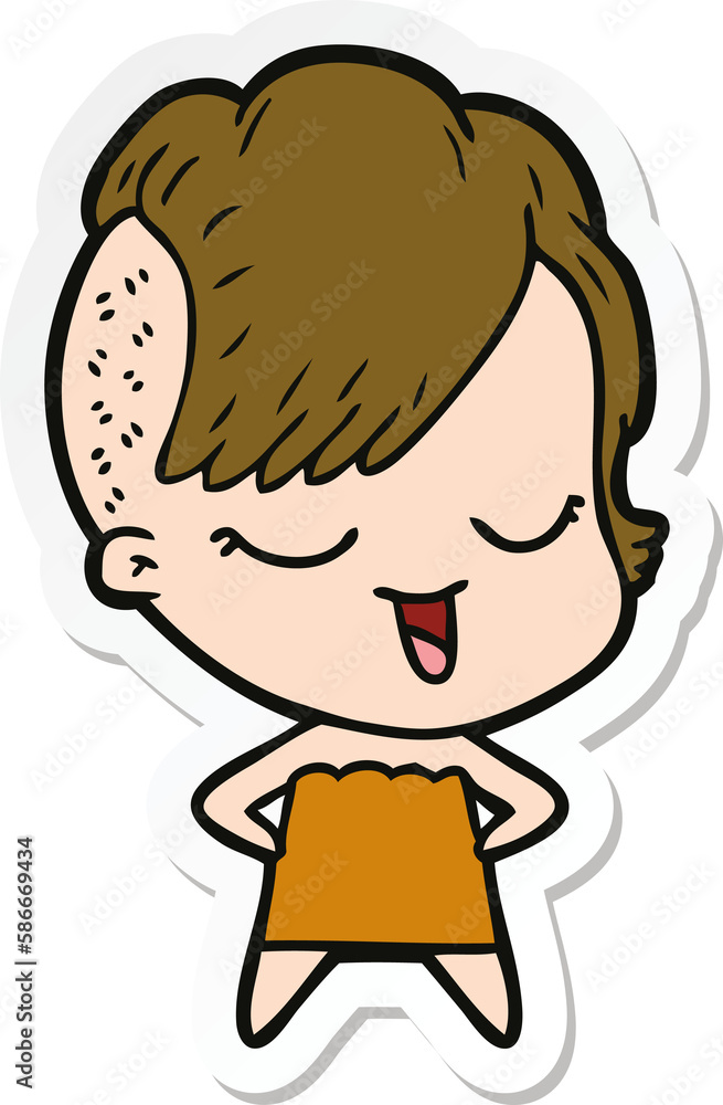 sticker of a happy cartoon girl sticker of a happy cartoon girl