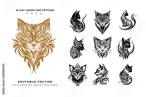 Cat Logos for Tattoos Pack x10