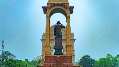 Netaji Canopy is a 28 feet tall black granite statue of Indian freedom fighter Netaji Subhas Chandra Bose. placed behind India Gate located at New Delhi, India photo