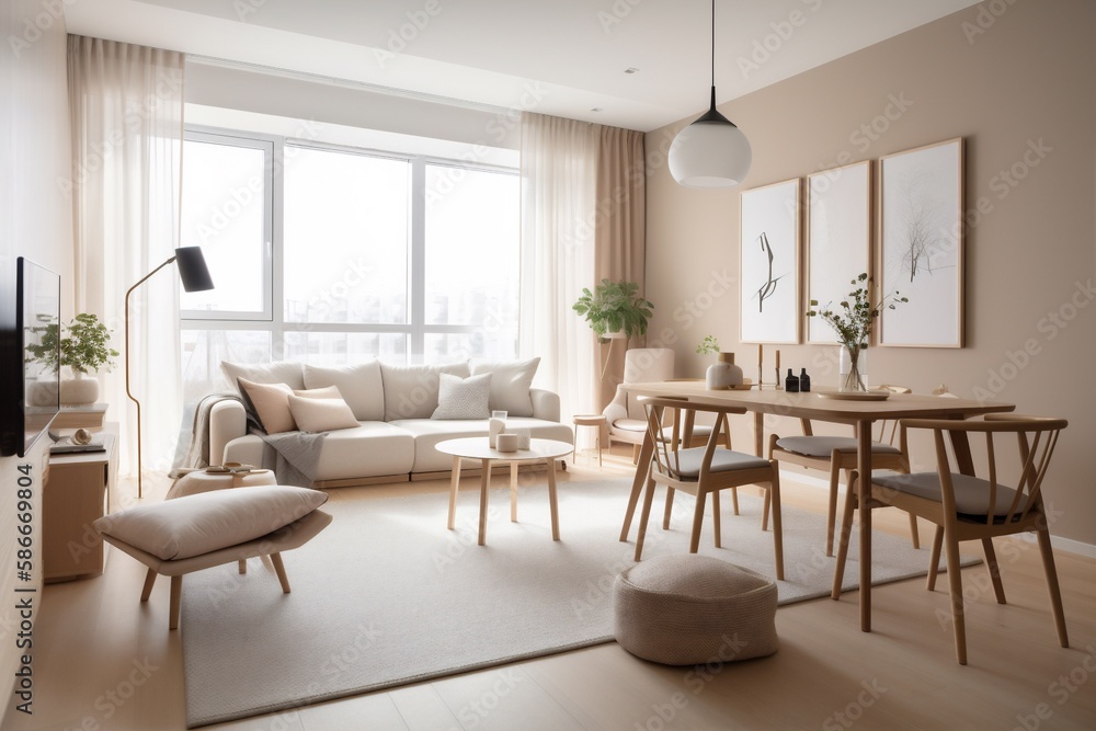 Fototapeta premium interior estate white wall home armchair generative ai apartment window architecture. Generative AI.